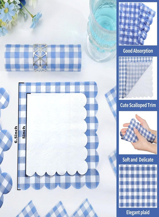 NatNarr 80 Pcs Navy Blue Gingham Paper Napkins 6.5 In Dark Blue and White Paper Napkins Disposable Scalloped Napkin for Baby & Bridal Shower, Wedding, Birthday, Picnic - Image 4